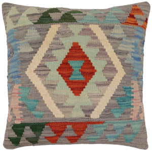 handmade Traditional Pillow Gray Rust Hand-Woven SQUARE 100% WOOL Hand woven turkish pillow2 x 2