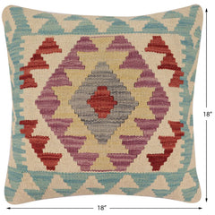 handmade Traditional Pillow Blue Red Hand-Woven SQUARE 100% WOOL Hand woven turkish pillow2 x 2