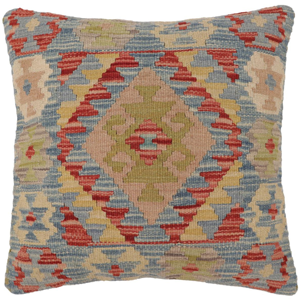 handmade Traditional Pillow Blue Rust Hand-Woven SQUARE 100% WOOL  Hand woven turkish pillow  2 x 2