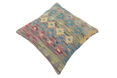 handmade Traditional Pillow Gray Blue Hand-Woven SQUARE 100% WOOL Hand woven turkish pillow2 x 2