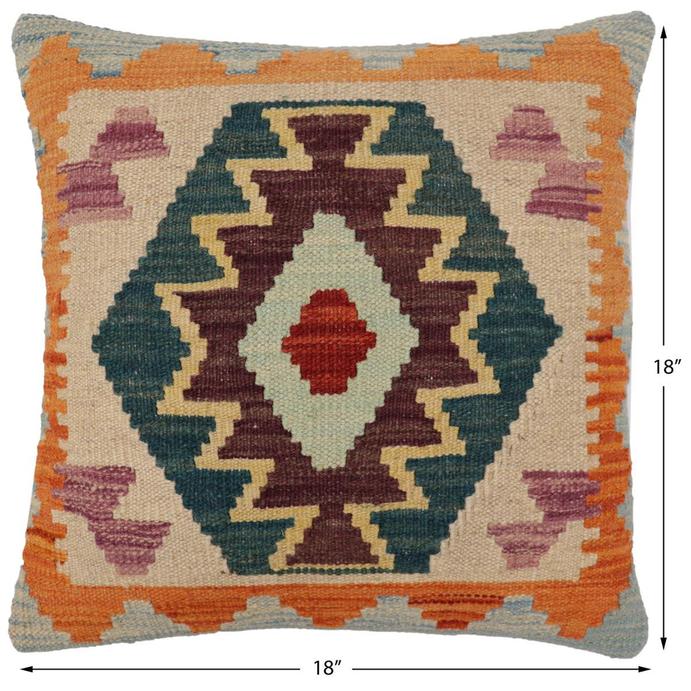 handmade Traditional Pillow Blue Rust Hand-Woven SQUARE 100% WOOL Hand woven turkish pillow2 x 2