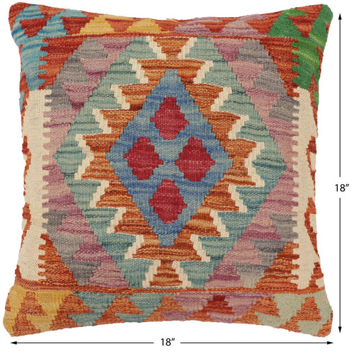 handmade Traditional Pillow Rust Blue Hand-Woven SQUARE 100% WOOL Hand woven turkish pillow2 x 2