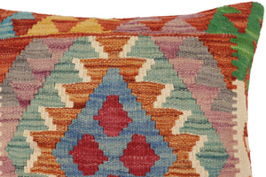 handmade Traditional Pillow Rust Blue Hand-Woven SQUARE 100% WOOL Hand woven turkish pillow2 x 2
