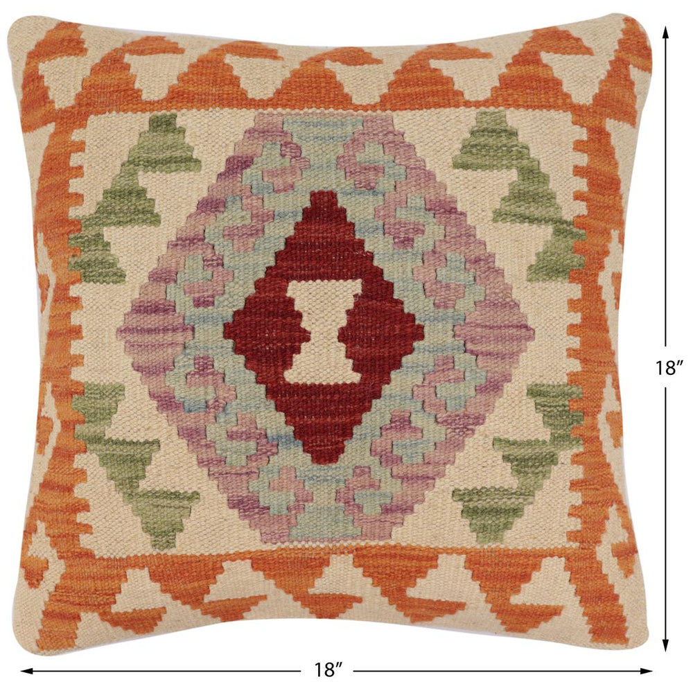 handmade Traditional Pillow Rust Beige Hand-Woven SQUARE 100% WOOL Hand woven turkish pillow2 x 2