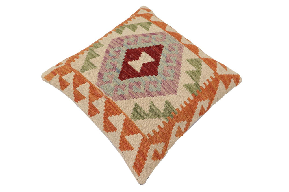 handmade Traditional Pillow Rust Beige Hand-Woven SQUARE 100% WOOL Hand woven turkish pillow2 x 2