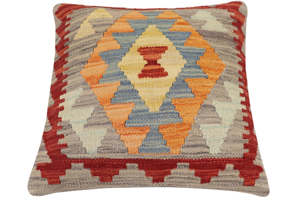 handmade Traditional Pillow Rust Blue Hand-Woven SQUARE 100% WOOL  Hand woven turkish pillow  2 x 2