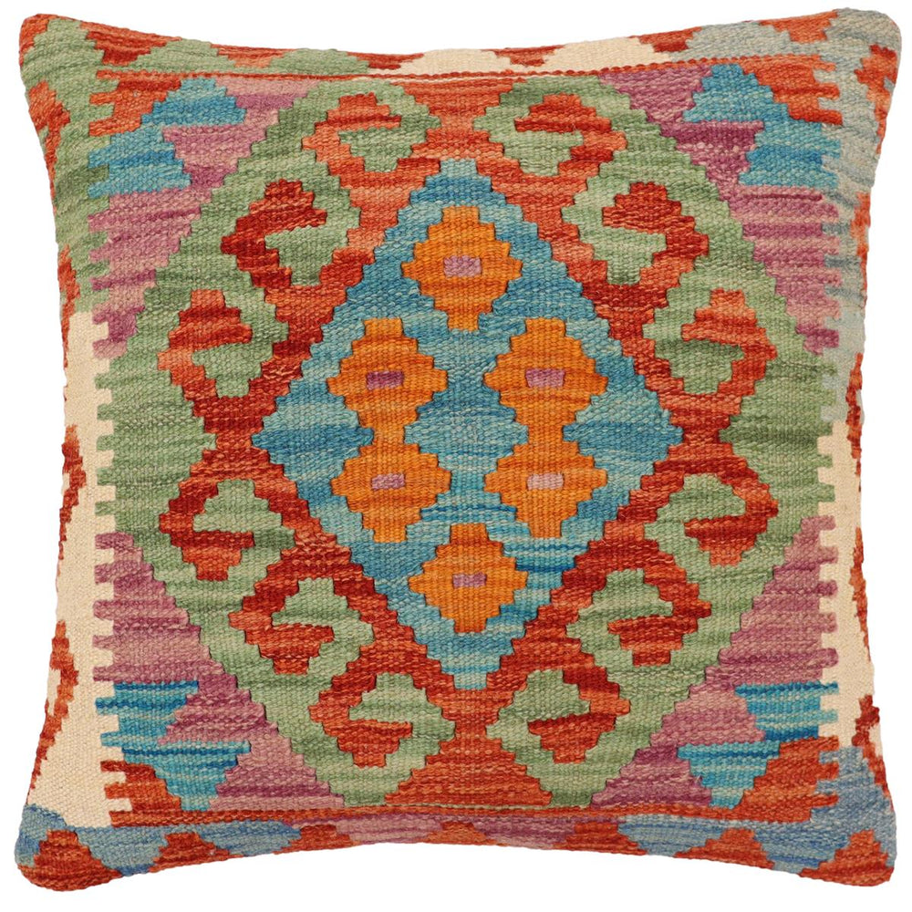 handmade Traditional Pillow Rust Blue Hand-Woven SQUARE 100% WOOL Hand woven turkish pillow2 x 2