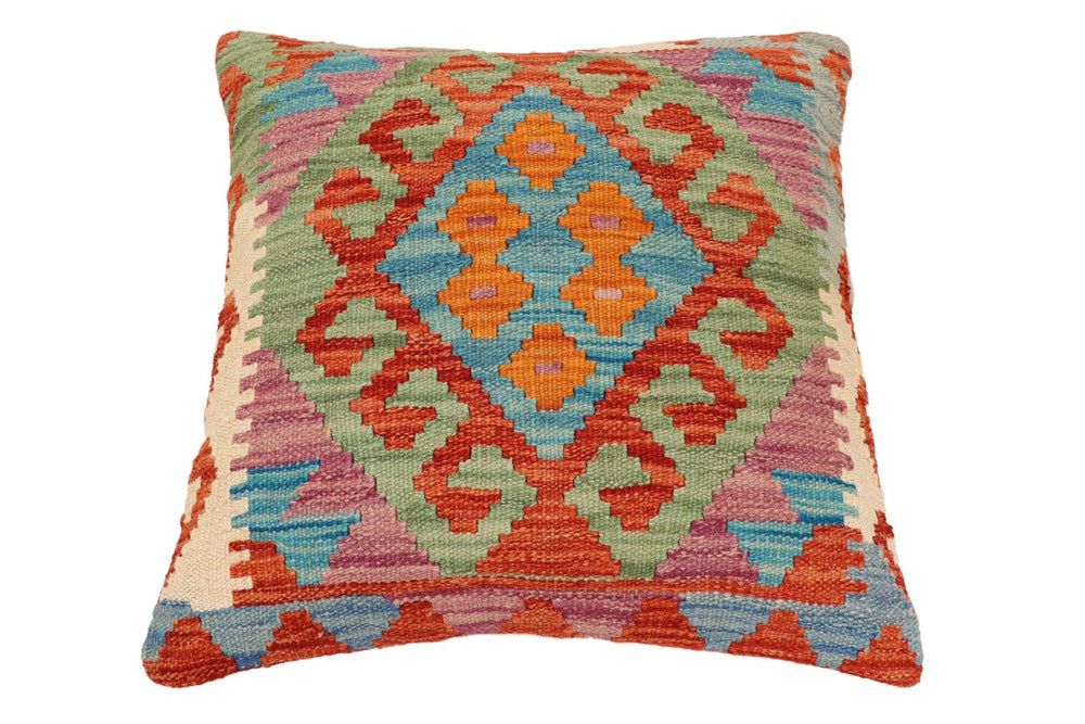 handmade Traditional Pillow Rust Blue Hand-Woven SQUARE 100% WOOL Hand woven turkish pillow2 x 2
