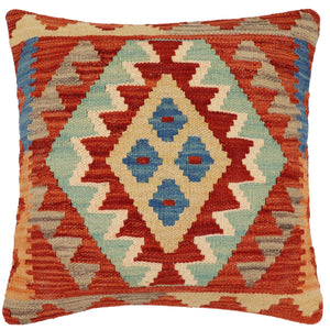 handmade Traditional Pillow Rust Blue Hand-Woven SQUARE 100% WOOL Hand woven turkish pillow2 x 2