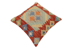 handmade Traditional Pillow Rust Blue Hand-Woven SQUARE 100% WOOL Hand woven turkish pillow2 x 2