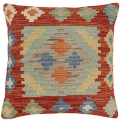 handmade Traditional Pillow Rust Blue Hand-Woven SQUARE 100% WOOL Hand woven turkish pillow2 x 2