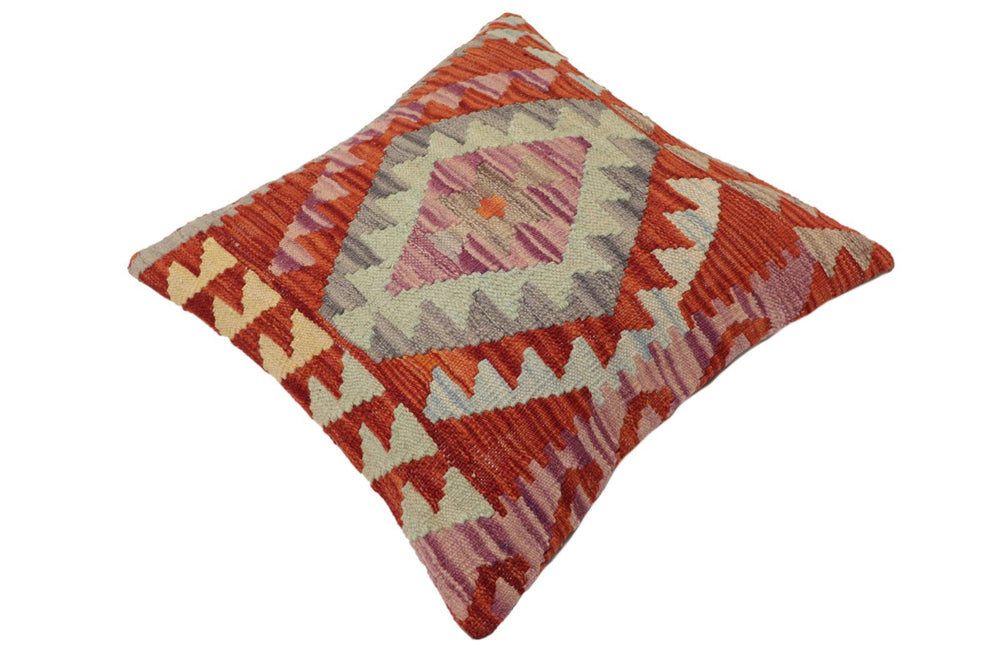 handmade Traditional Pillow Rust Blue Hand-Woven SQUARE 100% WOOL Hand woven turkish pillow2 x 2