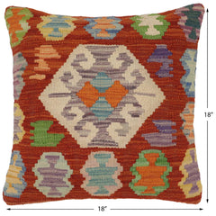 handmade Traditional Pillow Rust Blue Hand-Woven SQUARE 100% WOOL Hand woven turkish pillow2 x 2