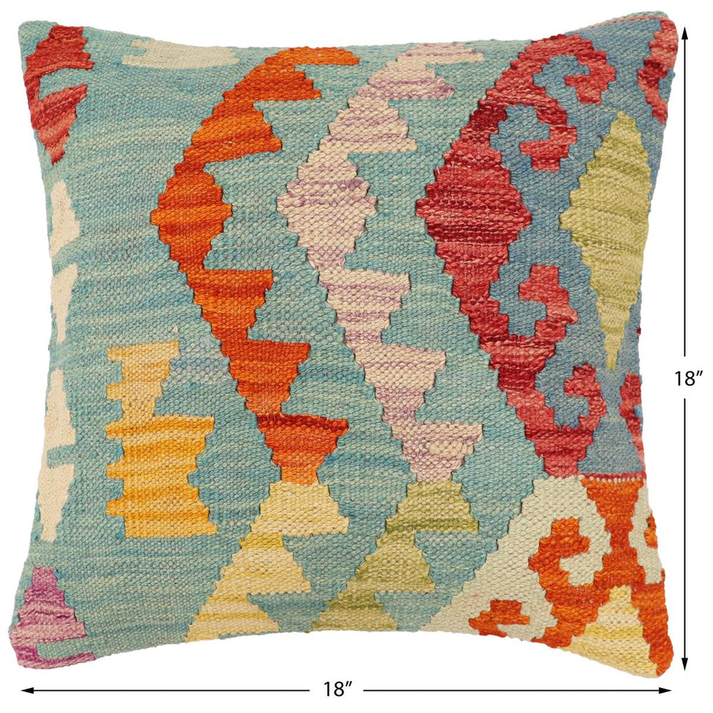 handmade Traditional Pillow Blue Rust Hand-Woven SQUARE 100% WOOL  Hand woven turkish pillow  3 x 5