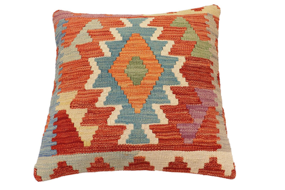 handmade Traditional Pillow Rust Blue Hand-Woven SQUARE 100% WOOL Hand woven turkish pillow2 x 2