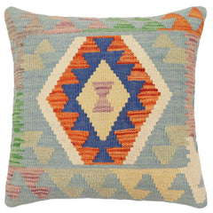 handmade Traditional Pillow Blue Rust Hand-Woven SQUARE 100% WOOL  Hand woven turkish pillow  PILLOW