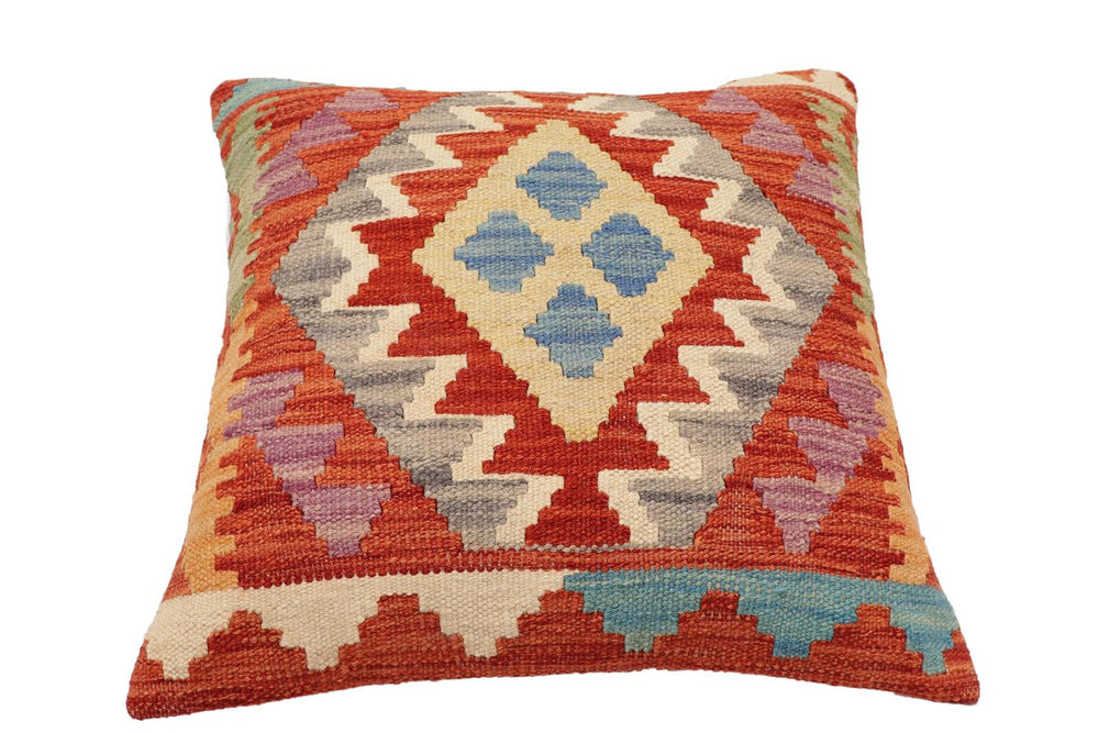 handmade Traditional Pillow Rust Blue Hand-Woven SQUARE 100% WOOL Hand woven turkish pillow2 x 2
