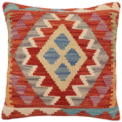 handmade Traditional Pillow Rust Blue Hand-Woven SQUARE 100% WOOL Hand woven turkish pillow2 x 2