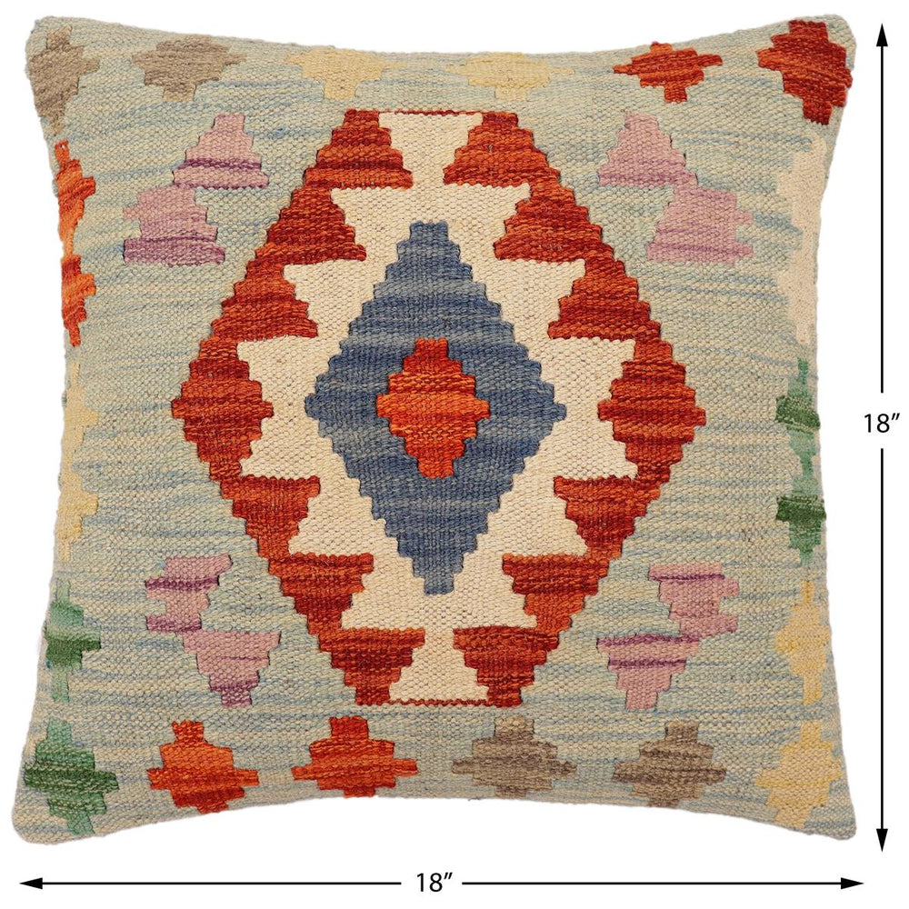 handmade Traditional Pillow Blue Rust Hand-Woven SQUARE 100% WOOL Hand woven turkish pillow2 x 2