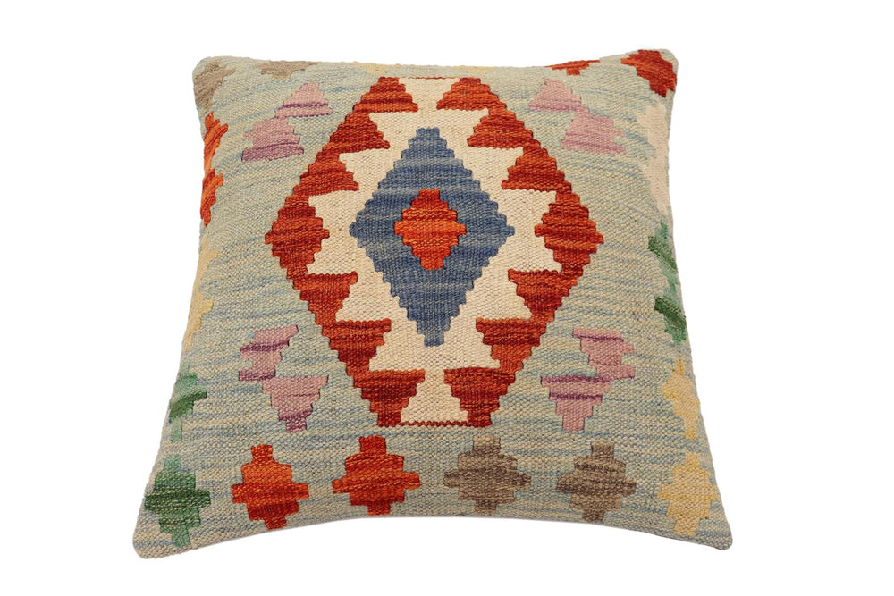 handmade Traditional Pillow Blue Rust Hand-Woven SQUARE 100% WOOL Hand woven turkish pillow2 x 2