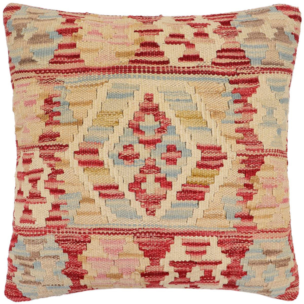 handmade Traditional Pillow Red Blue Hand-Woven SQUARE 100% WOOL Hand woven turkish pillow2 x 2
