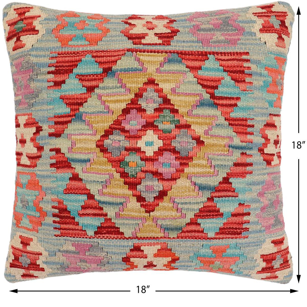 handmade Traditional Pillow Red Blue Hand-Woven SQUARE 100% WOOL Hand woven turkish pillow2 x 2