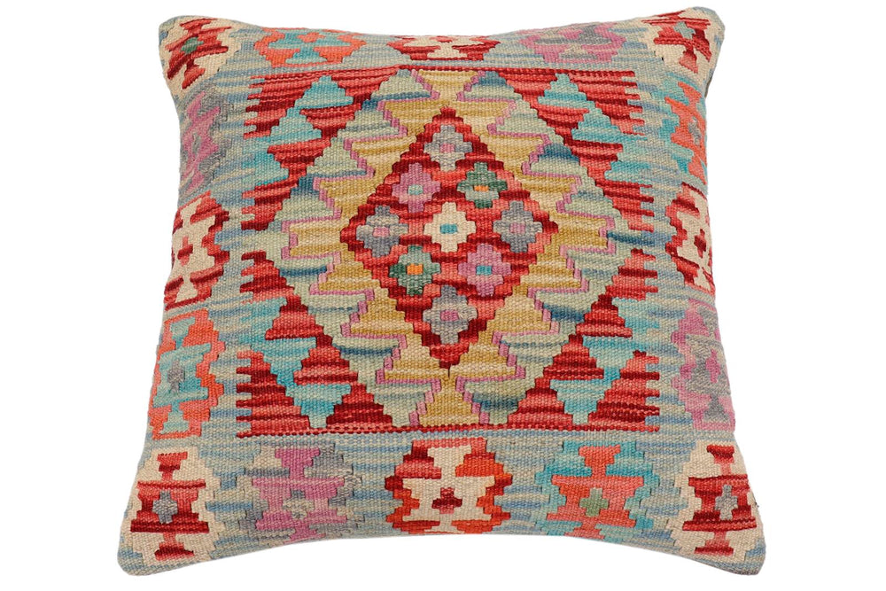 handmade Traditional Pillow Red Blue Hand-Woven SQUARE 100% WOOL Hand woven turkish pillow2 x 2