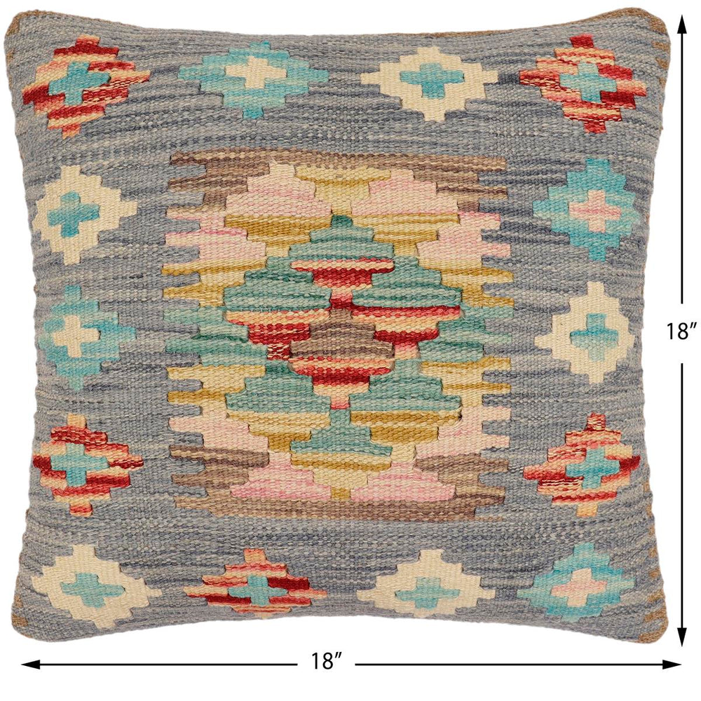 handmade Traditional Pillow Blue Beige Hand-Woven SQUARE 100% WOOL Hand woven turkish pillow2 x 2
