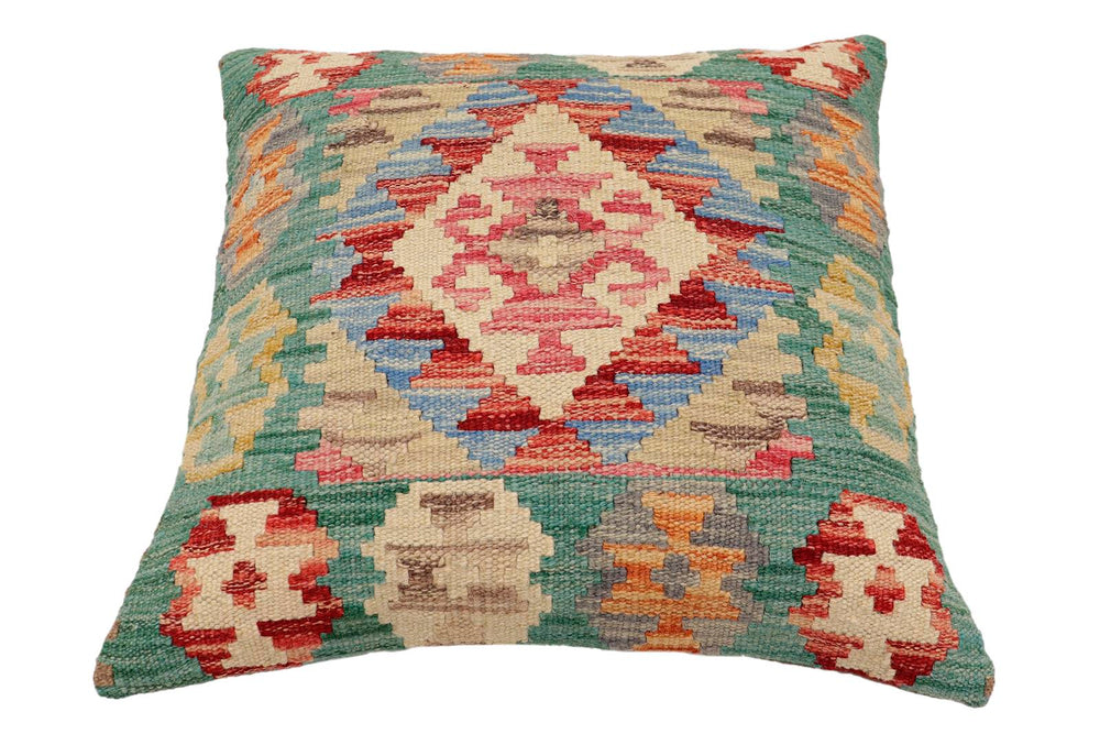 handmade Traditional Pillow Green Beige Hand-Woven SQUARE 100% WOOL Hand woven turkish pillow2 x 2