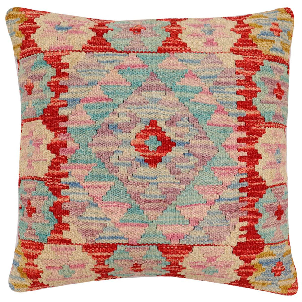 handmade Traditional Pillow Red Beige Hand-Woven SQUARE 100% WOOL Hand woven turkish pillow2 x 2