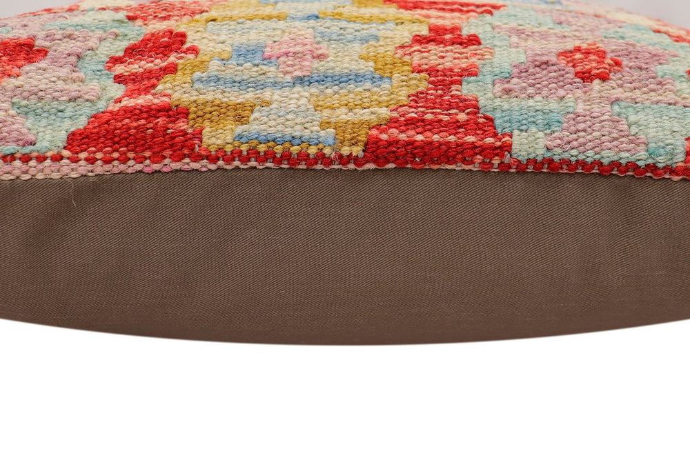 handmade Traditional Pillow Red Beige Hand-Woven SQUARE 100% WOOL  Hand woven turkish pillow  2 x 2