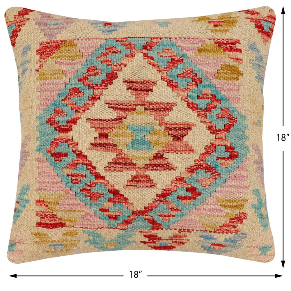 handmade Traditional Pillow Beige Blue Hand-Woven SQUARE 100% WOOL Hand woven turkish pillow2 x 2
