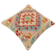 handmade Traditional Pillow Beige Blue Hand-Woven SQUARE 100% WOOL Hand woven turkish pillow2 x 2