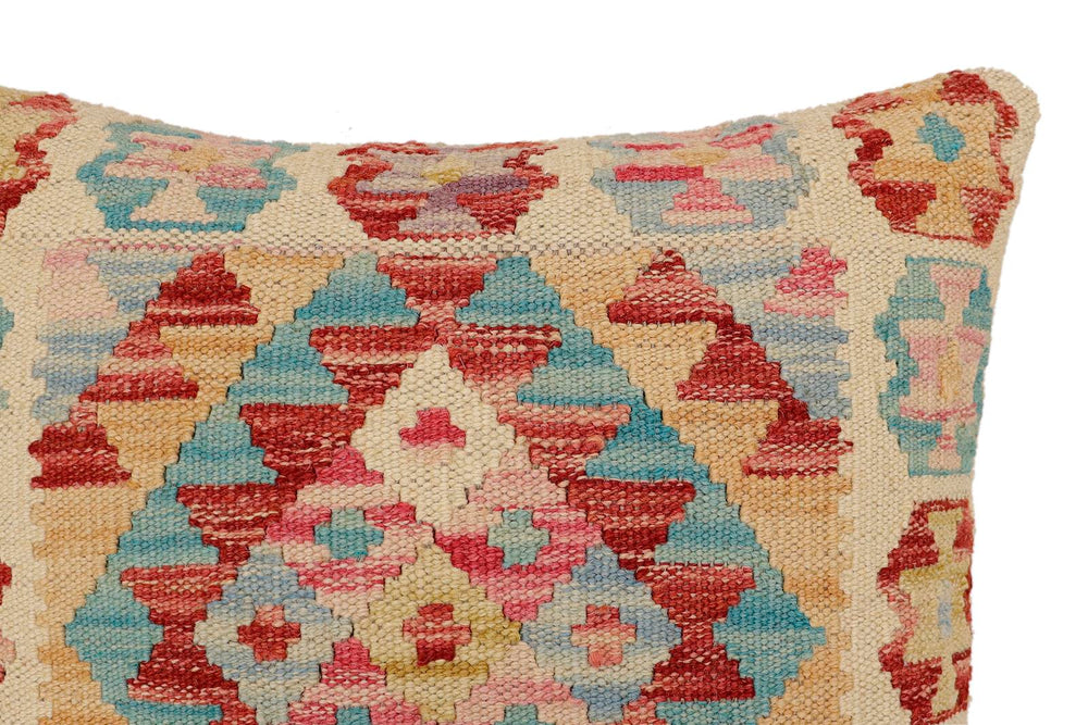 handmade Traditional Pillow Beige Rust Hand-Woven SQUARE 100% WOOL  Hand woven turkish pillow  2 x 2