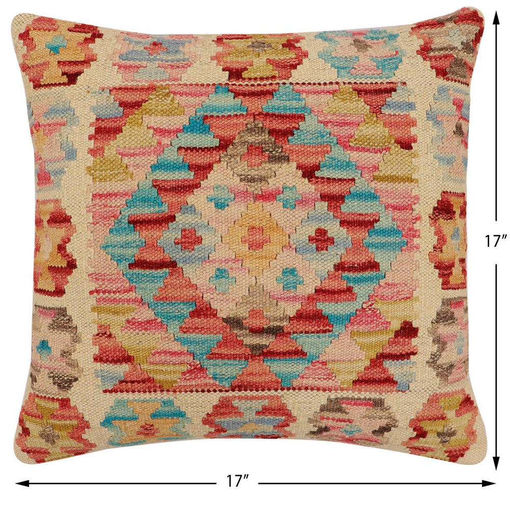handmade Traditional Pillow Beige Rust Hand-Woven SQUARE 100% WOOL  Hand woven turkish pillow  2 x 2