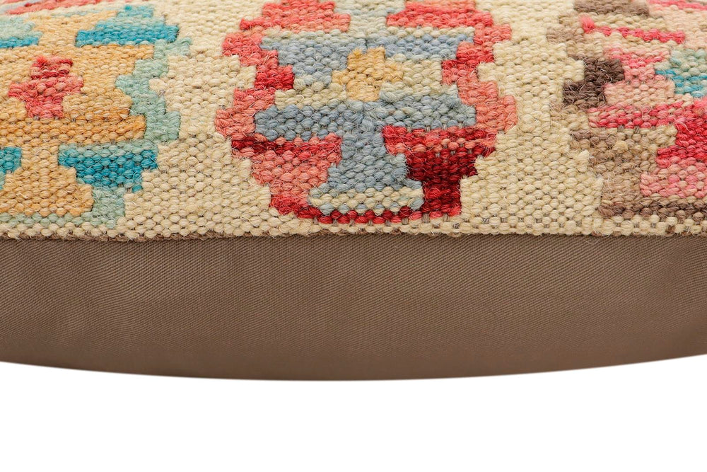 handmade Traditional Pillow Beige Rust Hand-Woven SQUARE 100% WOOL  Hand woven turkish pillow  2 x 2
