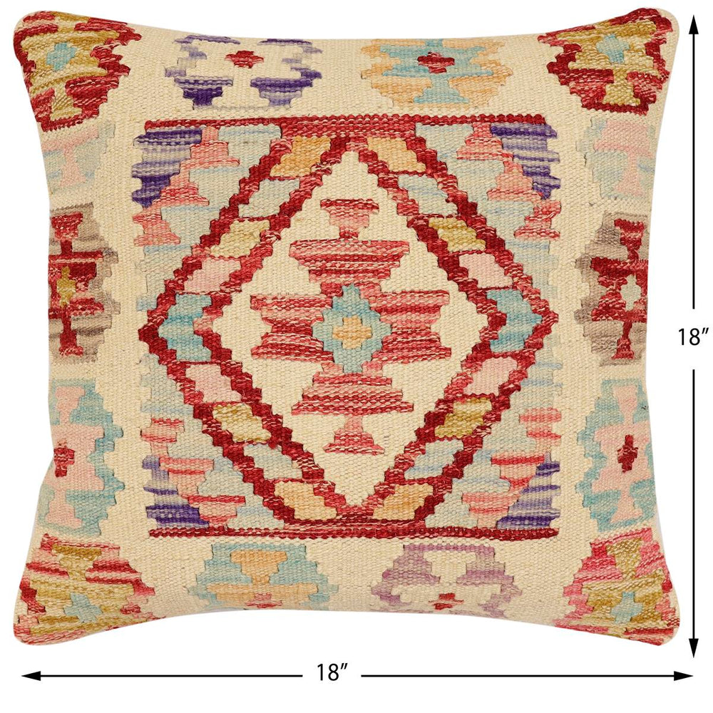 handmade Traditional Pillow Beige Rust Hand-Woven SQUARE 100% WOOL Hand woven turkish pillow2 x 2
