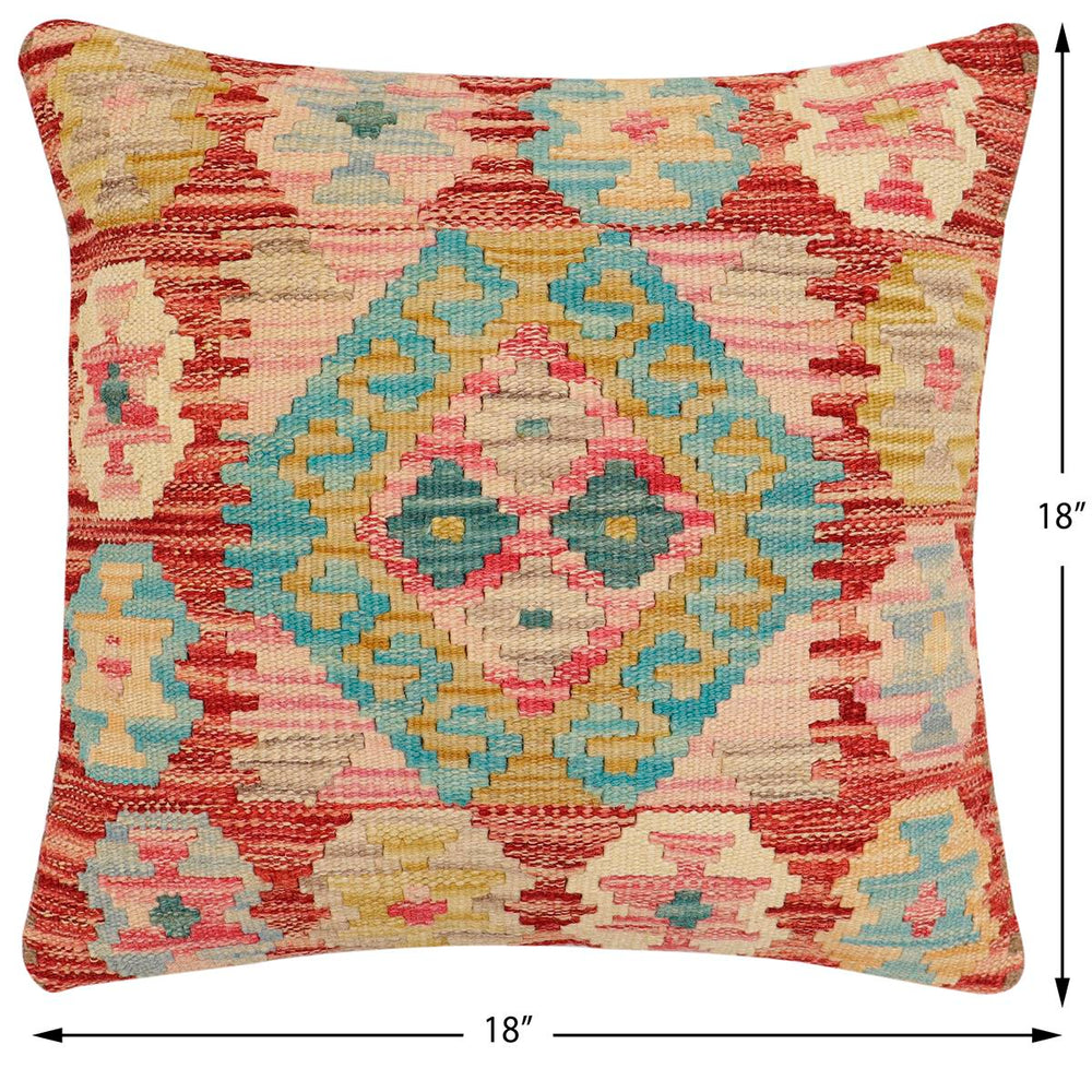 handmade Traditional Pillow Rust Blue Hand-Woven SQUARE 100% WOOL Hand woven turkish pillow2 x 2