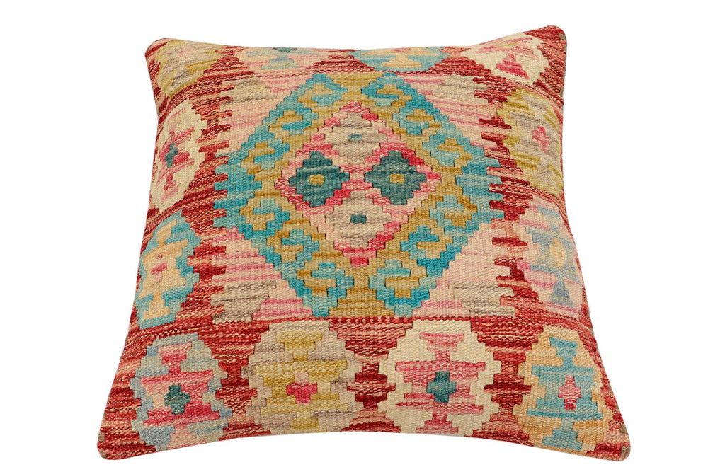 handmade Traditional Pillow Rust Blue Hand-Woven SQUARE 100% WOOL Hand woven turkish pillow2 x 2