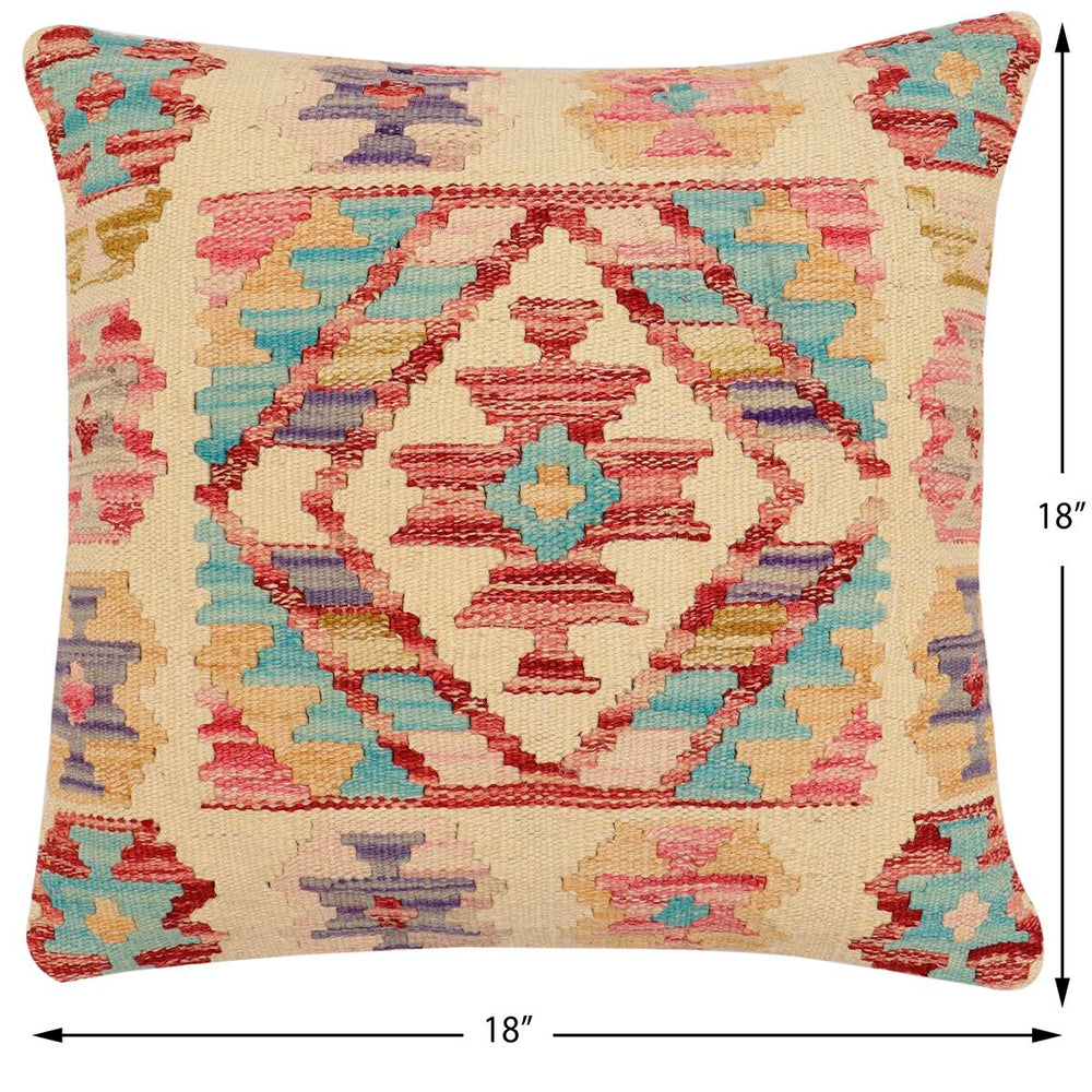 handmade Traditional Pillow Beige Rust Hand-Woven SQUARE 100% WOOL Hand woven turkish pillow2 x 2
