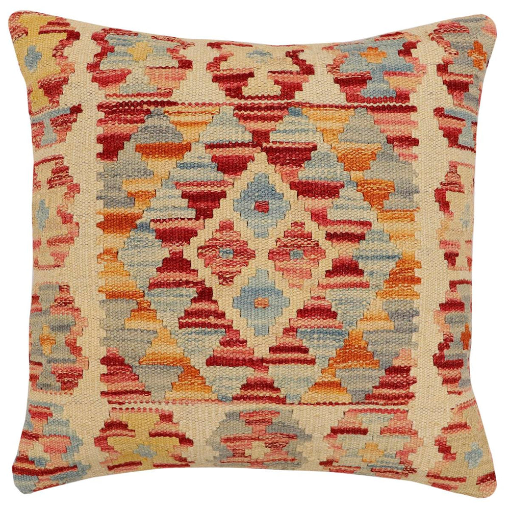 handmade Traditional Pillow Beige Rust Hand-Woven SQUARE 100% WOOL Hand woven turkish pillow2 x 2