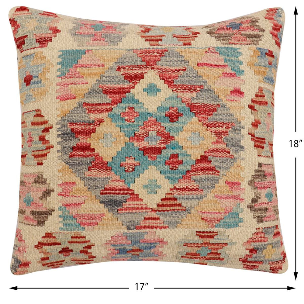 handmade Traditional Pillow Beige Rust Hand-Woven SQUARE 100% WOOL  Hand woven turkish pillow  2 x 2