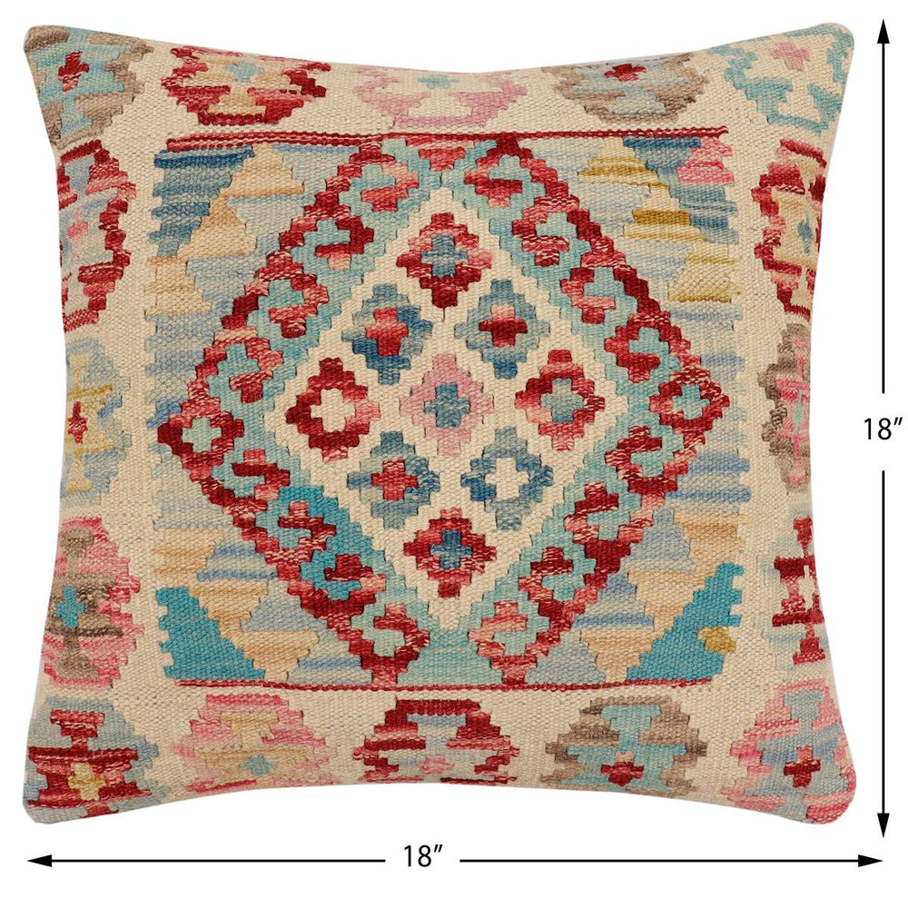 handmade Traditional Pillow Beige Red Hand-Woven SQUARE 100% WOOL Hand woven turkish pillow2 x 2