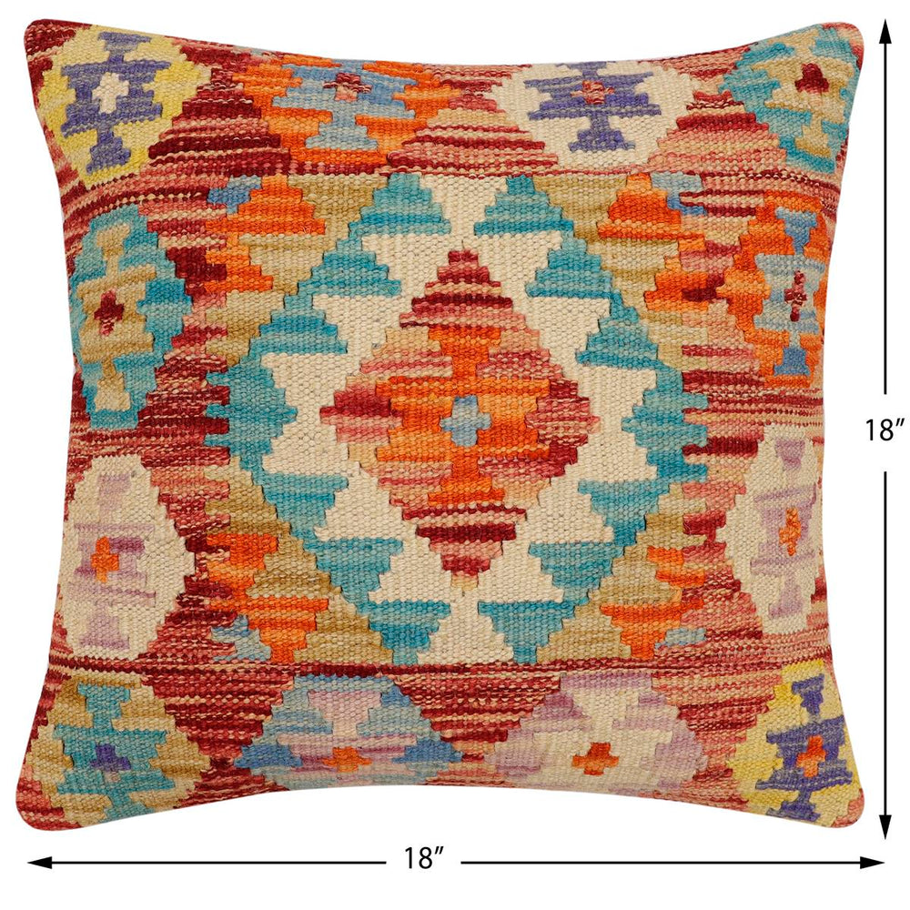 handmade Traditional Pillow Rust Blue Hand-Woven SQUARE 100% WOOL Hand woven turkish pillow2 x 2