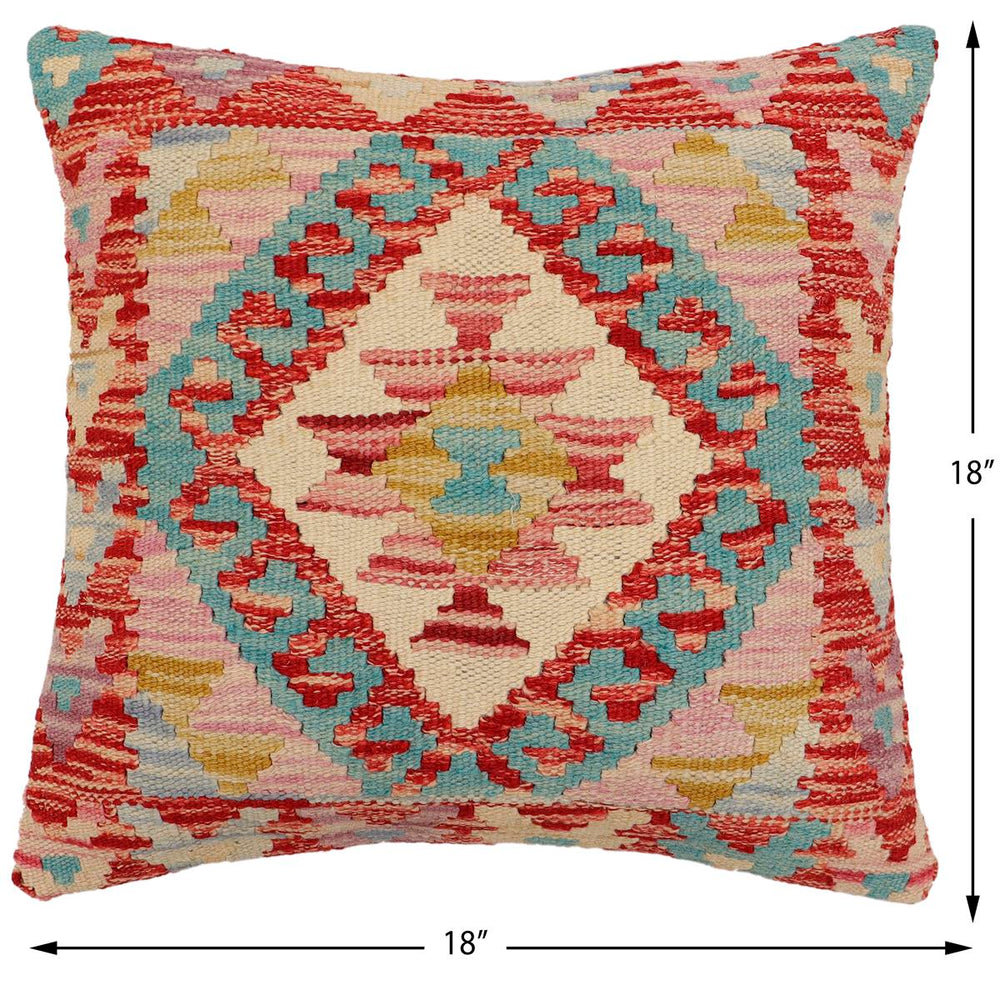 handmade Traditional Pillow Red Beige Hand-Woven SQUARE 100% WOOL Hand woven turkish pillow2 x 2