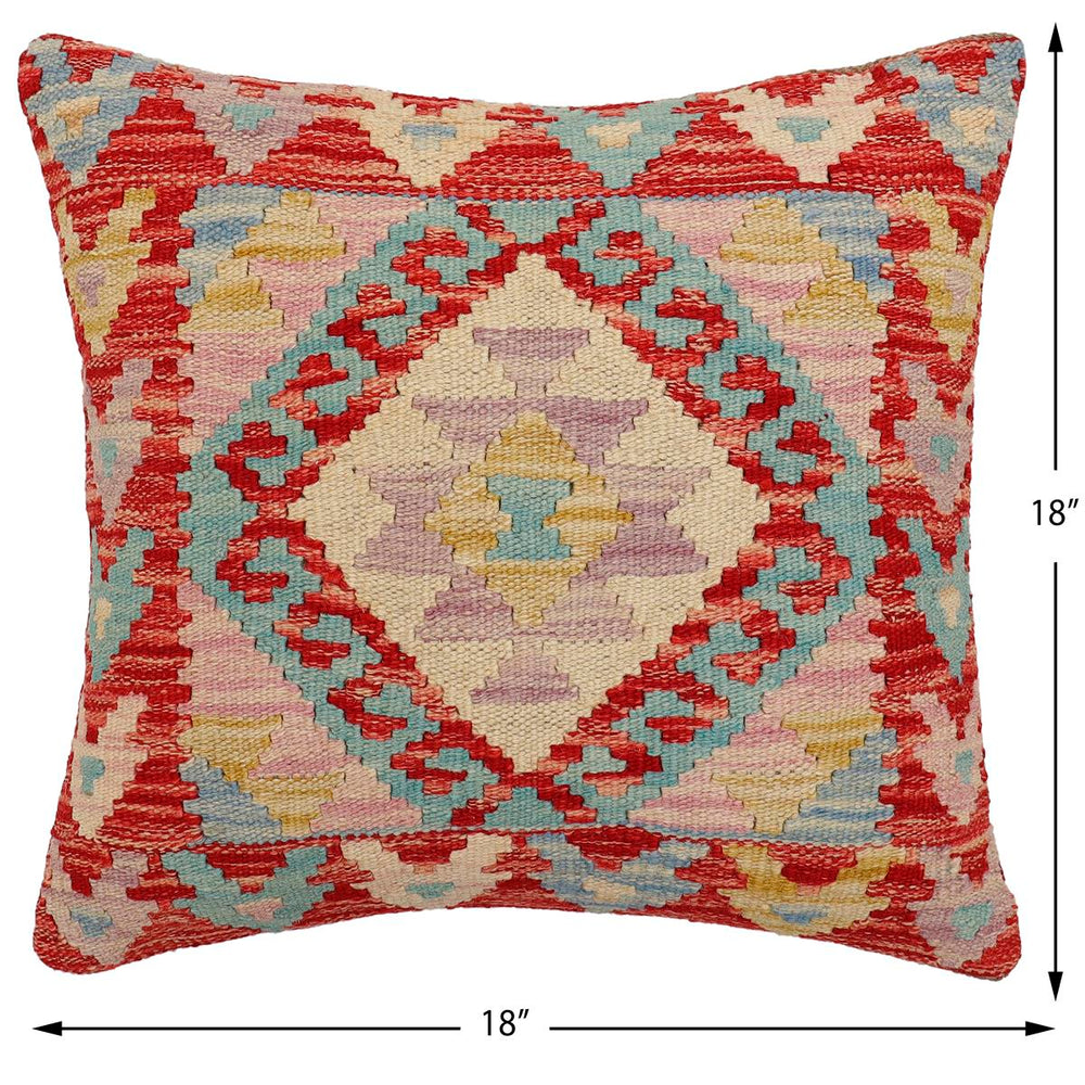 handmade Traditional Pillow Red Beige Hand-Woven SQUARE 100% WOOL Hand woven turkish pillow2 x 2