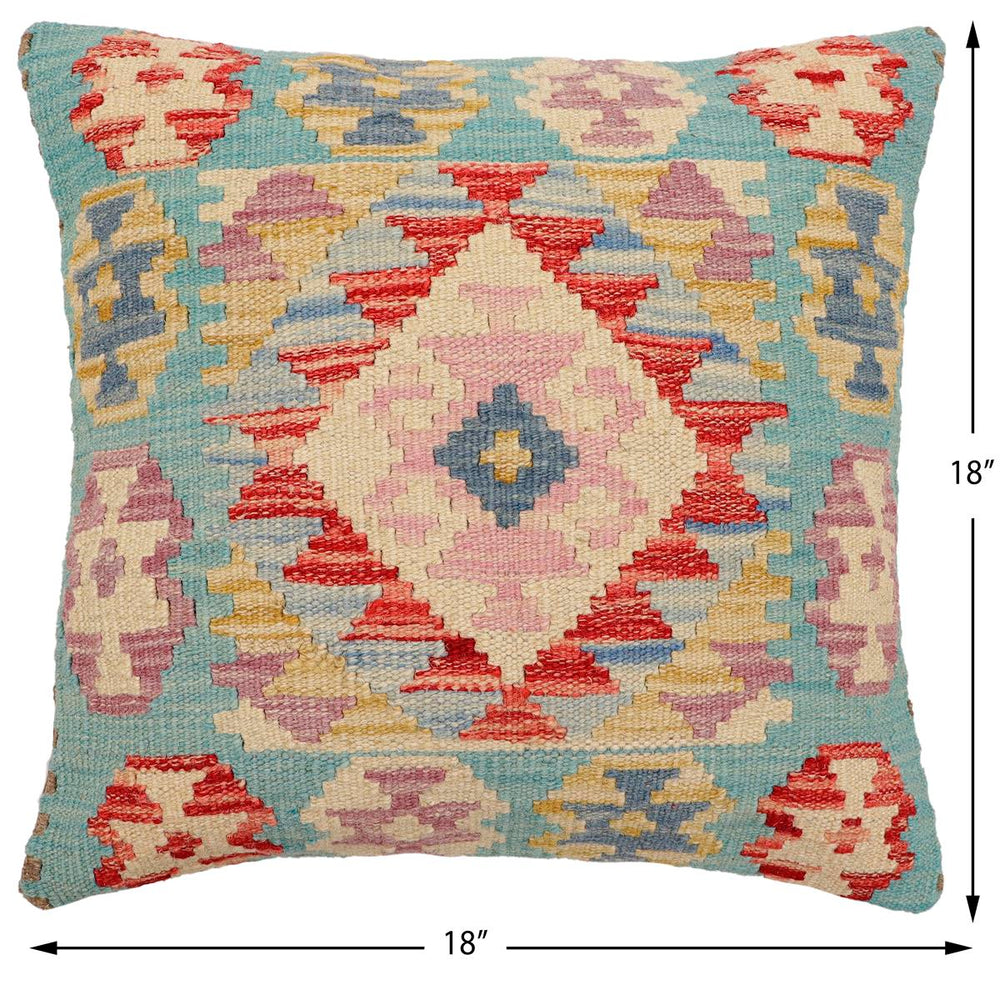 handmade Traditional Pillow Blue Beige Hand-Woven SQUARE 100% WOOL Hand woven turkish pillow2 x 2