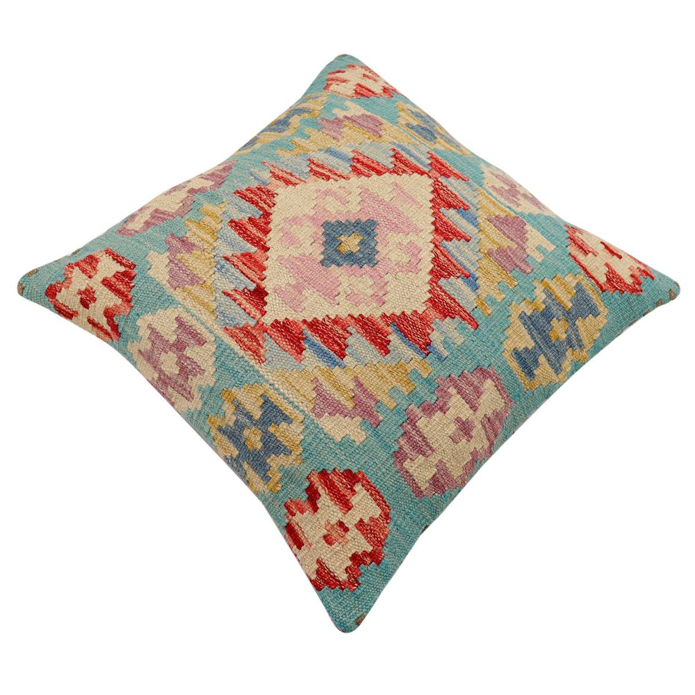 handmade Traditional Pillow Blue Beige Hand-Woven SQUARE 100% WOOL Hand woven turkish pillow2 x 2