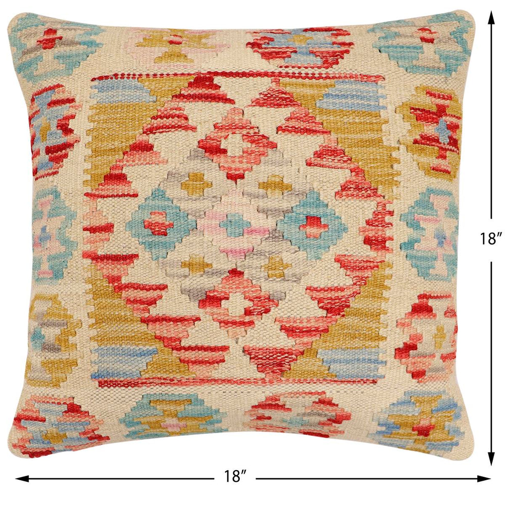 handmade Traditional Pillow Beige Red Hand-Woven SQUARE 100% WOOL Hand woven turkish pillow2 x 2