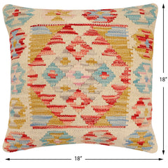 handmade Traditional Pillow Beige Red Hand-Woven SQUARE 100% WOOL Hand woven turkish pillow2 x 2